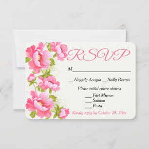 Cartão RSVP Confirme por Favor Peônia Rosa Floral Aquarela Cas