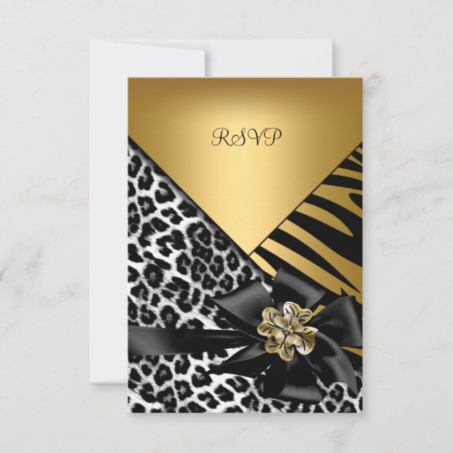 Cartão RSVP Confirme Presença Aniversário Zebra Leopardo Doura (Frente)