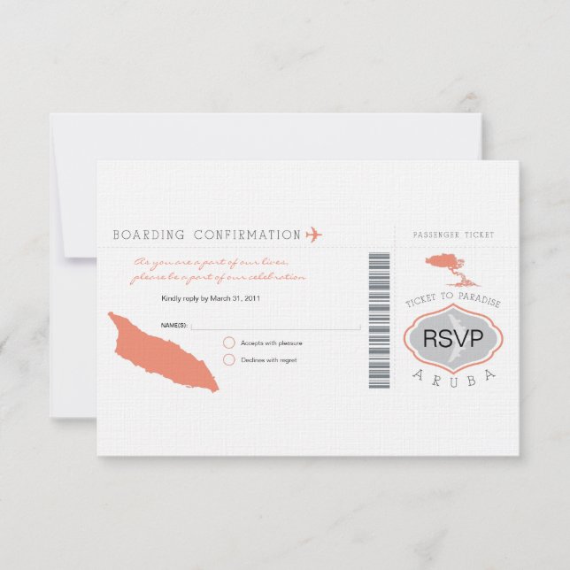 Cartão RSVP Confirme sua Passagem para Aruba (Frente)
