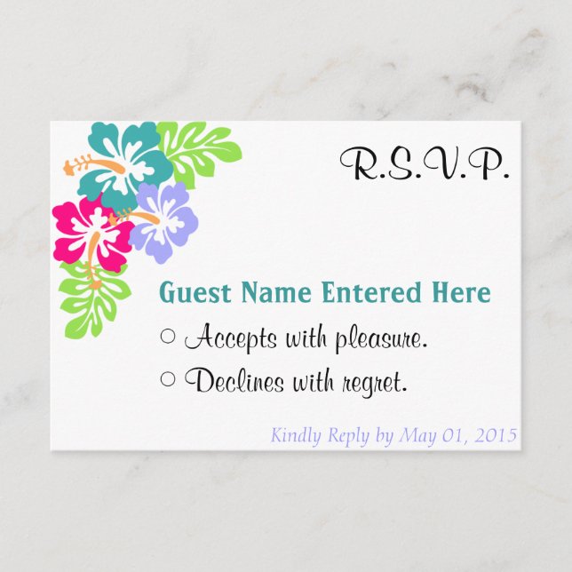 Cartão RSVP Conjunto de Casamento - Flores de Hibisco Azul (Frente)