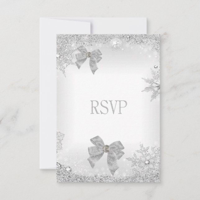 Cartão RSVP Conjunto Elegante de Casamento Brilhante Prata Bra (Frente)