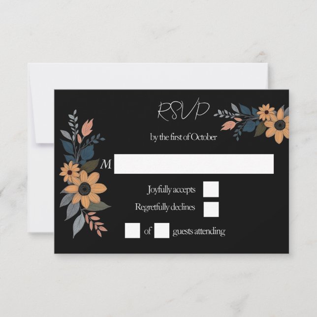 Cartão RSVP Contraste de Sunflower casamento preto (Frente)
