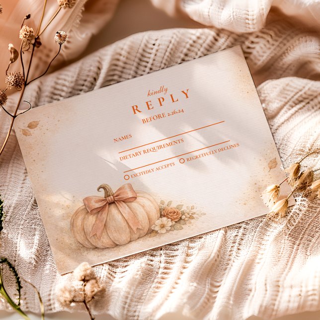 Cartão RSVP Coquette Bow Pumpkin Fall Graduation (Criador carregado)