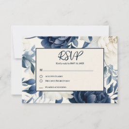 Cartão RSVP Cor de água floral azul-marinho e branca