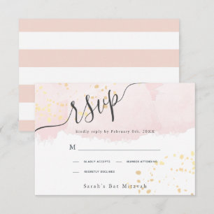 Cartão RSVP Cor de Água Rosa Espelhada x Dourada Splatters Ba
