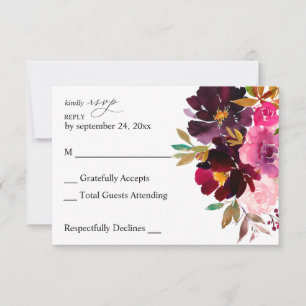 Cartão RSVP Cor-de-rosa-quente e cor-de-rosa e verso floral ro