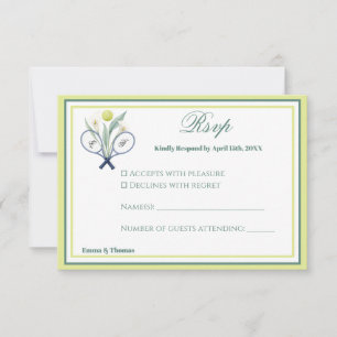 Cartão RSVP Cor do Limão Verde de Casamento de Tenniscore à Te