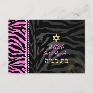 Cartão RSVP Cor do PixDezines Pink Zebra Bat Mitzvah RSVP/ DIY