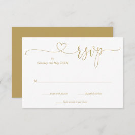 Cartão RSVP Coração de Script Elegante Dourado Moderno