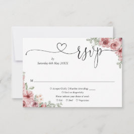 Cartão RSVP Coração de Script Floral Rosa Empoeirado Elegante
