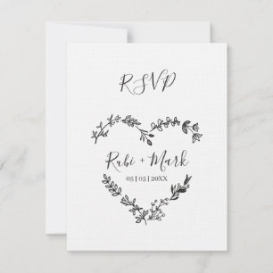 Cartão RSVP Coração dos Wildflowers no preto para Wedding