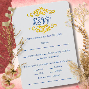 Cartão RSVP Coração Floral Barroco Dourado Casamento Mexicano