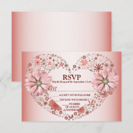 Cartão RSVP Coração Floral de Pêssego Festa Moderna