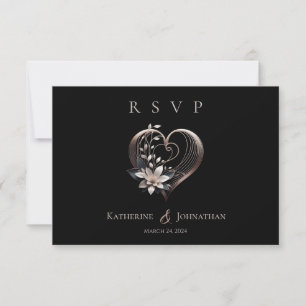 Cartão RSVP Coração Rosa Moderno com Casamento de Flores
