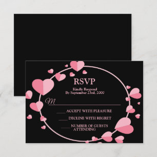 Cartão RSVP Coração Rosa Preto Geométrico Festa de Casamento E