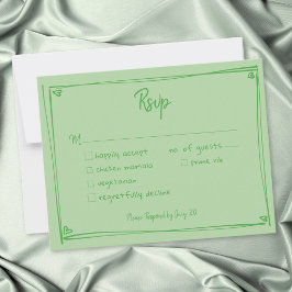 Cartão RSVP Coração Verde Desenhado à Mão Caprichoso Casamento