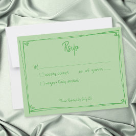 Cartão RSVP Coração Verde Desenhado à Mão Caprichoso Casamento