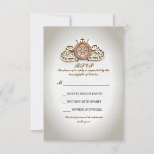 Cartão RSVP corações náuticos da roda e do amor do barco que