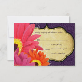 Cartão RSVP Coral Fuchsia EggPlant Gerber Daisy Wedding