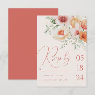 Cartão RSVP Coral Pêssego Primavera Verão Floral Laranja Casam
