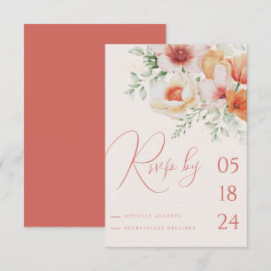 Cartão RSVP Coral Pêssego Primavera Verão Floral Laranja Casam