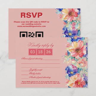 Cartão RSVP Coral Pink Floral Modern Wedding