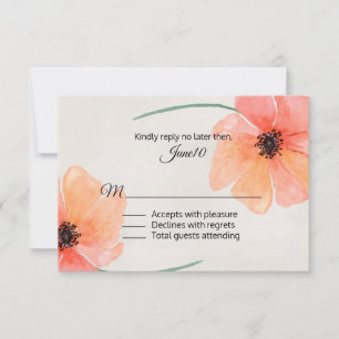 Cartão RSVP Coral Poppy Wedding