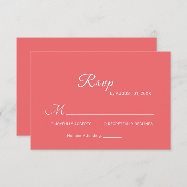 Cartão RSVP Coral Simples Sunset Elegante com Casamento Monogr (Frente/Verso)