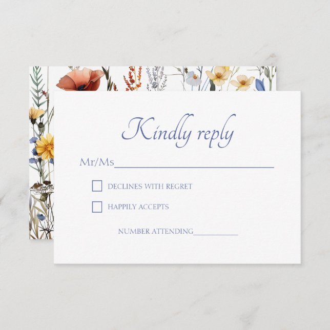 Cartão RSVP Cores Aquáticas Flores Selvagens Prados (Frente/Verso)