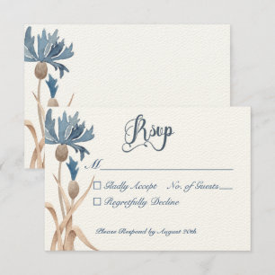 Cartão RSVP Cornflowers Azuis e Casamento no Campo de Trigo