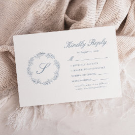 Cartão RSVP Coroa de Casamento Monograma Dusty Blue