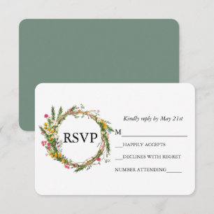 Cartão RSVP Coroa de Flores Silvestres em Aquarela Casamento V