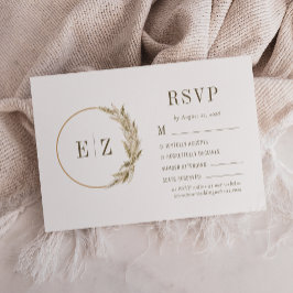 Cartão RSVP Coroa de Grama Pampas Boho Monograma Casamento Beg