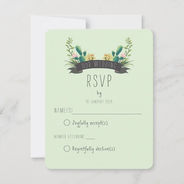 Cartão RSVP Coroa de Suculentas de Cacto Rústico Boho Verde Me (Frente)