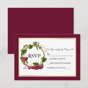 Cartão RSVP Coroa de Videiras de Aquarela Casamento Borgonha
