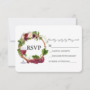 Cartão RSVP Coroa de Vinhas de Uva Floral em Aquarela Casament