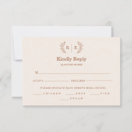 Cartão RSVP Coroa Minimal de Monograma Botânico para Casamento