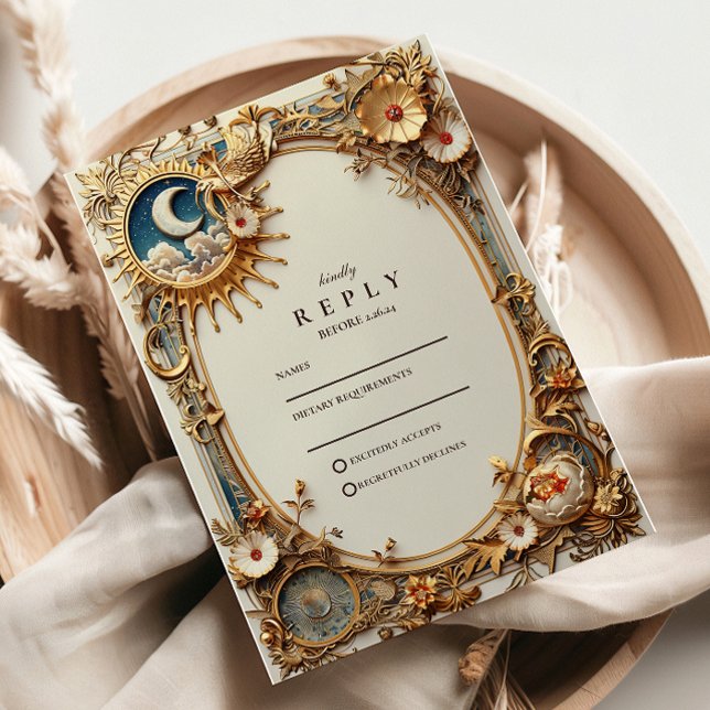 Cartão RSVP Cosmic Vintage Constellation Wedding (Criador carregado)
