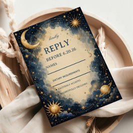 Cartão RSVP Cósmico Vintage Celestial