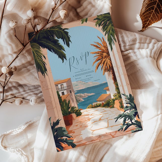 Cartão RSVP Costa Amalfi | Casamento de Azulejos mediterrânico (Criador carregado)