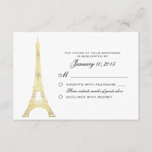 Cartão RSVP Costume Wedding Dourado da torre Eiffel parisiense