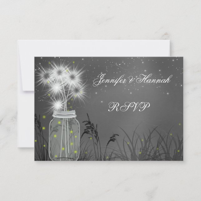 Cartão RSVP Country Mason Jar, Dandelions, Chalkboard (Frente)