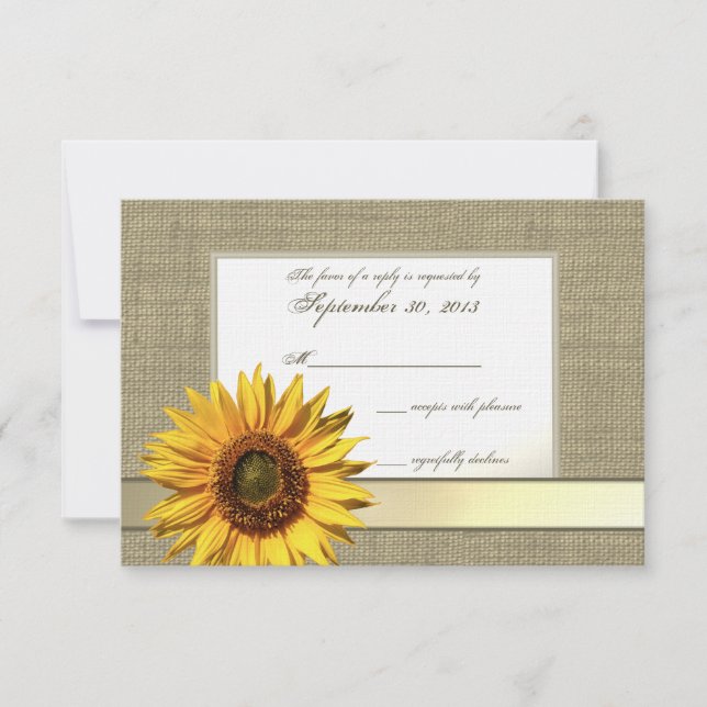 Cartão RSVP Country Sunflower and Burlap Look Response (Frente)
