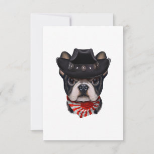 Cartão RSVP Cowboy Hat e Bandeira do Buldogue Francês para Ca