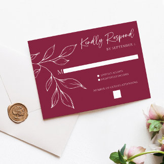 Cartão RSVP Cranberry Hand Drawn Foliage Wedding Response Card