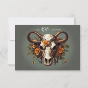 Cartão RSVP Crânio de Vaca Floral Steampunk Romântico Casament