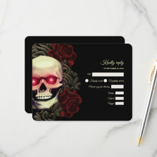 Cartão RSVP Crânio esbranquiçado, vermelho-esbranquiçado, góti
