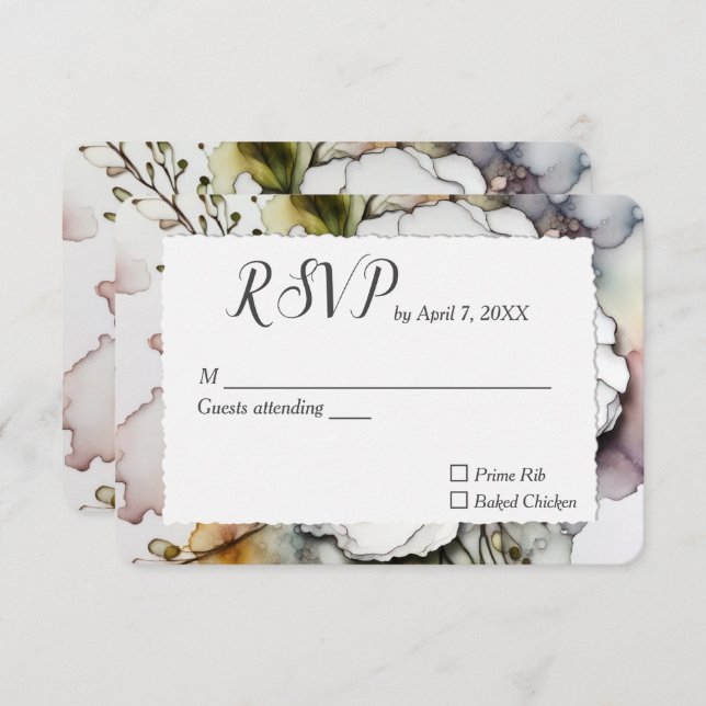 Cartão RSVP Cravagem De Casamento Na Design De Tinta De Álcool (Frente/Verso)