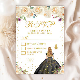 Cartão RSVP Cream Floral Blonde Hair Princess Sweet