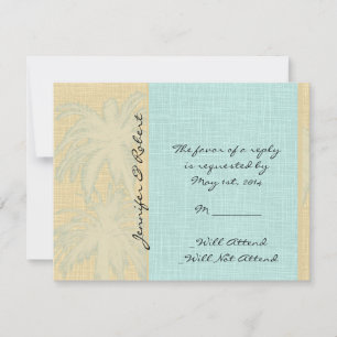 Cartão RSVP Cream Linen e Blue Palm Treme Response Card